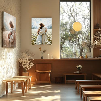 FASWQ Wrapped Canvas Jesus Hugging Girl Christian Wall Art 20x30 in - color: JesusWoman, size: 30"L x 20"W