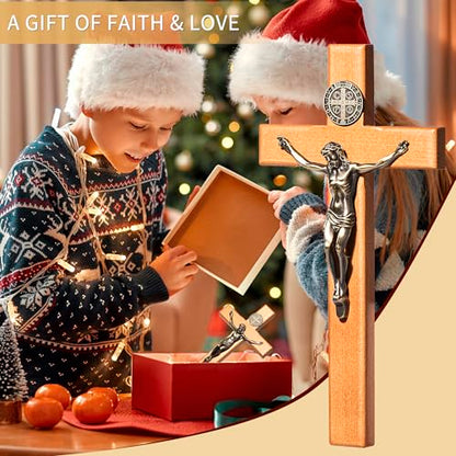 ACHIBANG Crucifix Wall Cross, 10in Wooden Catholic Jesus St Benedict Decor - size: 10"L x 5"W