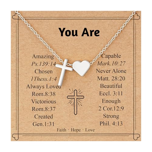 WEDDINEN First Communion Confirmation Baptism Jewelry Gifts for Teens Girls Kids,Cross Heart Necklace for Women Girls Christian Religious Stuffers Jewelry Gifts for Kids - style: You Are Beautiful--Silver