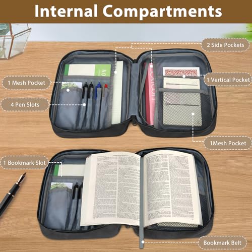 GERMUN Bible Cover with Durable Handle, Carrying Book Case Church Bag Bible, Protective with Zippered Pocket, Bible Study Accessories Supplies, Book Protector for Book Lovers, Black - color: Black