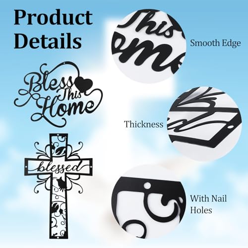 WANDIC 2Pcs Metal Cross Decor, 40 * 25cm Rustic Farmhouse Decor Prayer Text Hanging Wall Sculpture for Living Room Church Office Use Christian Gift