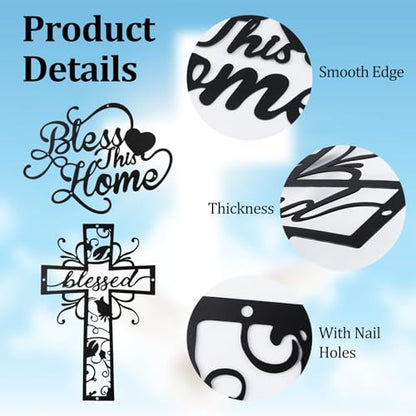 WANDIC 2Pcs Metal Cross Decor, 40 * 25cm Rustic Farmhouse Decor Prayer Text Hanging Wall Sculpture for Living Room Church Office Use Christian Gift
