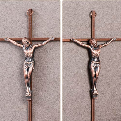 ACHIBANG 10" Crucifix Wall Cross – Antique Copper Catholic Jesus Wall Crucifix for Home or Over-the-Door Blessing - color: Antique Copper
