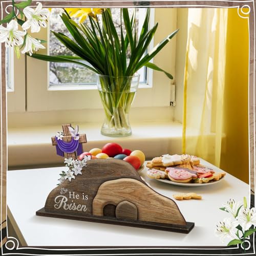 Yousoontic Fall Scarecrow Table Decorations Wooden Autumn Table Centerpieces Farmhouse Pumkin Maple Leaves Tabletop for Home Harvest Thanksgiving Kitchen Office(He is Risen) - style: He is Risen
