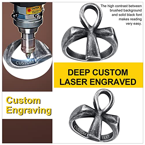 ChainsProMax Can Engrave Men Ancient Egyptian Eye of Ra Ankh Cross Ring, Size #7-#14, Stainless Steel/Gold Plated/Black (Send Gift Box) - color: Engrave-ankh cross-grey