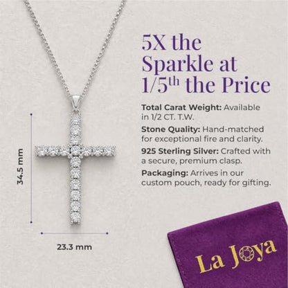 Diamond Cross Necklace for Women | 14K White Gold Plated Sterling Silver - size: 1/2 Carat