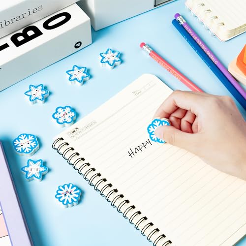 ANGOLIO 60 Pcs Winter Snowflake Mini Erasers for Kids Assortment Xmas Mini Pencil Erasers Christmas Snowflake Erasers for School Student Xmas Gift Party Favors Homework Reward Classroom Prizes Gift - style: Snowflake