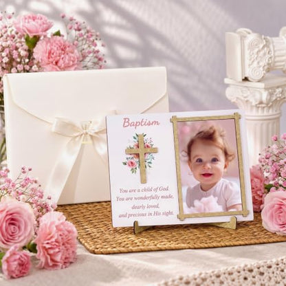 Baptism Gifts for Boys Girls, Baptism Photo Frame with Gift Box, Flower - style: Flower
