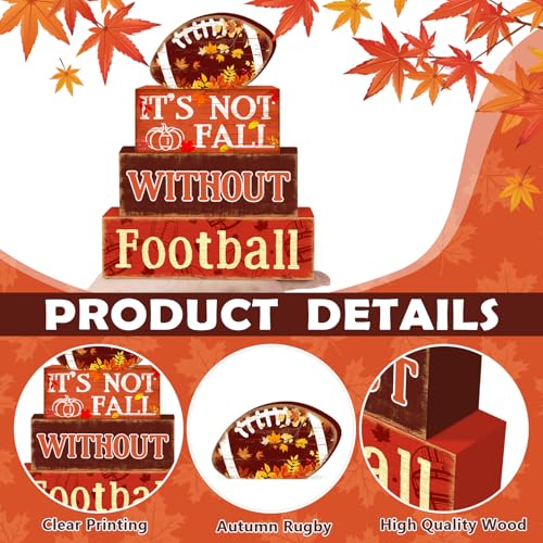 Britimes Fall Football Tiered Tray Decor Set, 4 Pack, Wooden Table Sign - style: Fall Football
