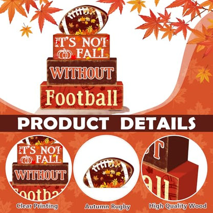 Britimes Fall Football Tiered Tray Decor Set, 4 Pack, Wooden Table Sign - style: Fall Football