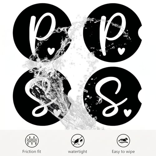 2PCS Initial P Car Cup Holder Coasters Neoprene Universal 2.75" - color: Initial P
