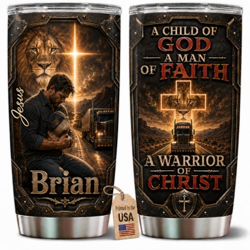 Personalized Christian Gifts For Men - A Child Of God Man Of Faith Warrior Christ Tumbler V2 - Faith Religious Bible For Dad, Husband, Grandpa on Fathers Day, Christmas, Birthday - color: CH-VAR-02