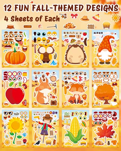 48 Fall Make-a-Face Sticker Sheets for Kids, Fall Crafts & Party Favors - style: Fall Harvest