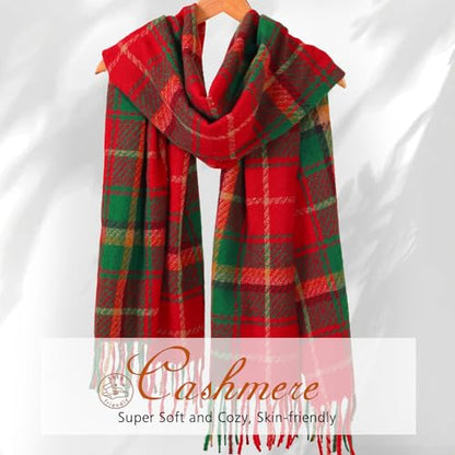 Clothirily Womens Winter Scarf, Oversized Long Blanket Plaid Shawl Wrap - color: Red & Green Plaid