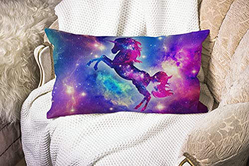 Smooffly Unicorn Farmhouse Oblong Rectangle Throw Pillow Case Galaxy Unicorn Pink Purple Blue Waist Lumbar Cotton Linen Throw Pillow case Cushion Cover for Sofa Home Decorative 12x20 Inches - color: Md023