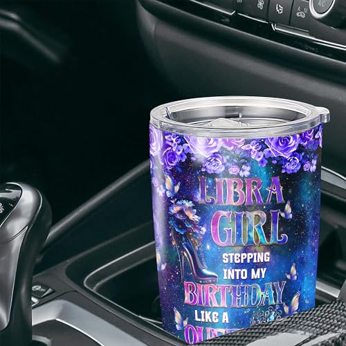Personalized Queen Tumbler Custom Zodiac Insulated Cup Purple Galaxy Butterfly Flower Travel Mug with Lid Stainless Steel 20 30 Oz Astrological Sign Aries Gemini Cancer Leo Virgo Libra Taurus Scorpio - color: Zodiac