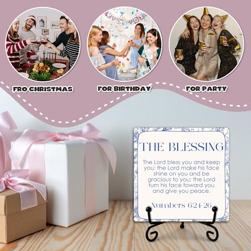 The Blessing Wooden Sign Decor, Numbers 6:24-26 Scripture Plaque, Rustic Wooden Plaque Sign With Iron Stand, Farmhouse Home Office Restroom Desk Shelf Decorations - style: Christian-C
