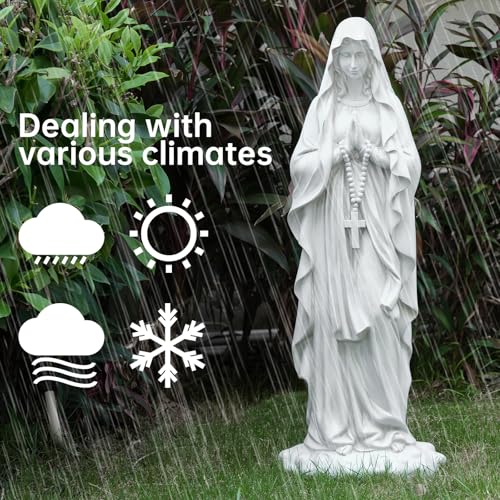 VChymm Virgin Mary Praying Statue 31.49 Inch Tall Outdoor Garden Religious Garden Statue Mary Statue Outdoor Yard Patio Deck Home Entryway Hallway Sculpture Magnesium Oxide Stone （White Virgin Mary）