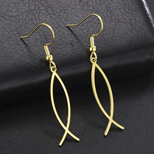 Earrings For Women Jesus Fish Faith Symbol Earrings Stainless Steel Chic Arc Fish Hook Earrings Christian Jewelry - color: gold
