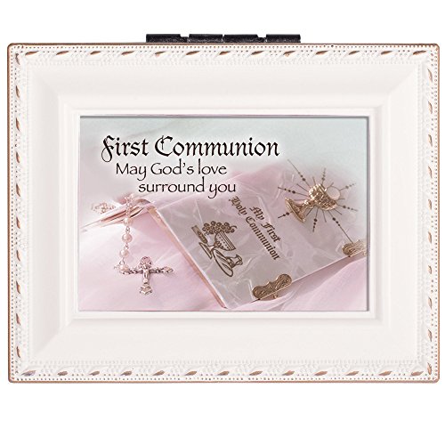 First Communion Ivory Rope Trim 4.5 x 3.5 Tiny Square Jewelry Keepsake Box