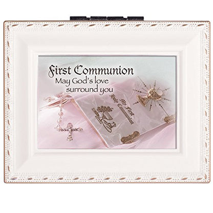 First Communion Ivory Rope Trim 4.5 x 3.5 Tiny Square Jewelry Keepsake Box