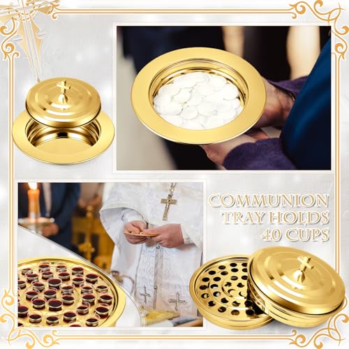 Zhehao 3 Pcs Communion Tray Set for Church, Tray & Plates with Lids, Gold - size: Gold