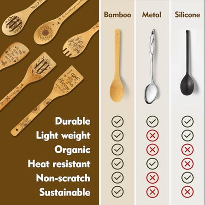 6 Pcs Christian Bible Verse Faith Religious Bamboo Spoon Set for Women Grandma Mom with Encourage Kitchen Towel, Inspirational Gifts for Birthday Thanksgiving Day