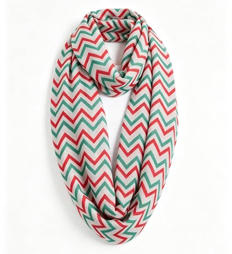 Lina & Lily Holiday Christmas Pattern Print Women's Infinity Scarf Lightweight - color: Red Green White, Chevron