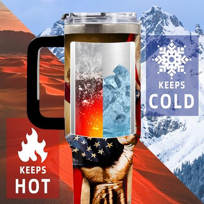 DUUV American Flag Cross Eagle Tumbler 40oz, Insulated 4th of July Cup Gift - color: Pride Flag