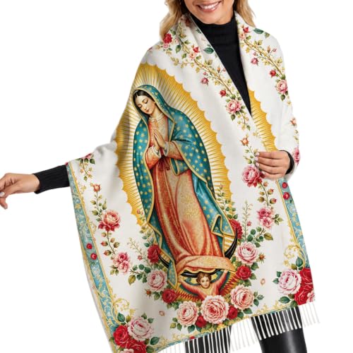 The Virgin Mary Bible Verse Shawls for Women, Catholic Christian Blanket Scarf Gifts or Mom Teacher Christmas - color: Green Vintage