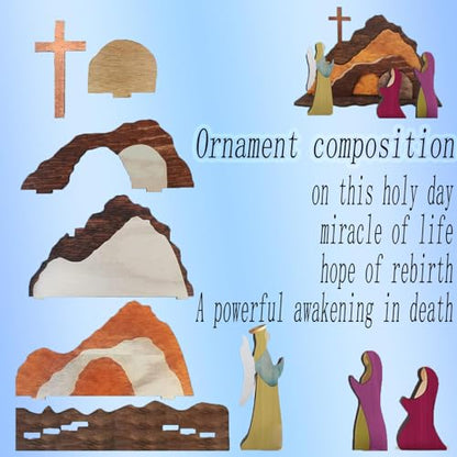 Easter Tiered Tray Decor Jesus Empty Tomb Kit Wooden Religious Signs - color: 9pcs