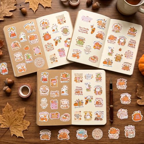 100 Pcs Fall Bookish Stickers for Adult, Vinyl Pumpkin Decals - style: Fall Bookish