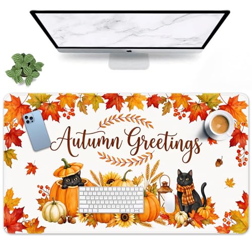 Britimes Large Mouse Pad, Mouse Pad, 31.5 x 15.7 Inch, Fall Pumpkin Cat - color: Pumpkin Cat Lantern