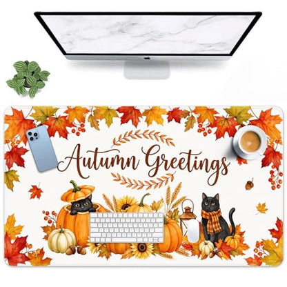 Britimes Large Mouse Pad, Mouse Pad, 31.5 x 15.7 Inch, Fall Pumpkin Cat - color: Pumpkin Cat Lantern