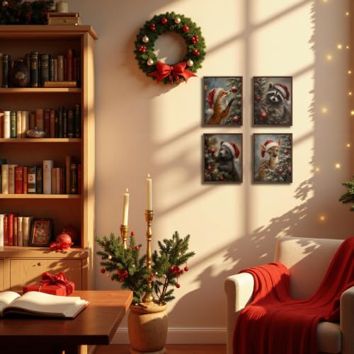 DOFQZ Moody Christmas Tree Animal Wall Art Prints 8x10 Set of 4 - color: 41Child, size: 8*10