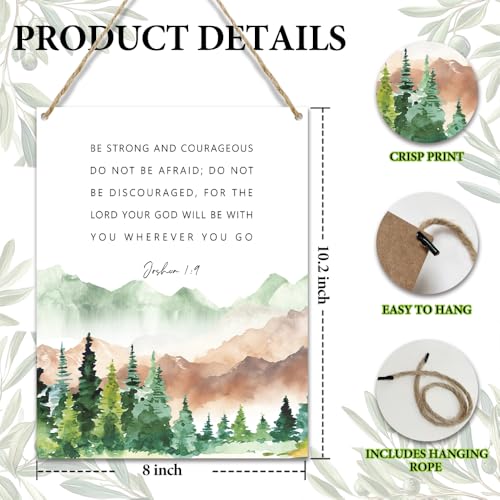Watercolor Christian Wooden Hanging Sign Bible Verse Wall Decor for Home Office Gifts for Christmas Rustic Religious Hanging Door Wall Signs Inspirational Wall Quote Sign 10x8 inches - JZ003 - color: green mountain