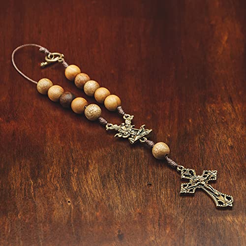 Intercession St. Michael Car Rearview Mirror Rosary (Wood) - style: St. Michael