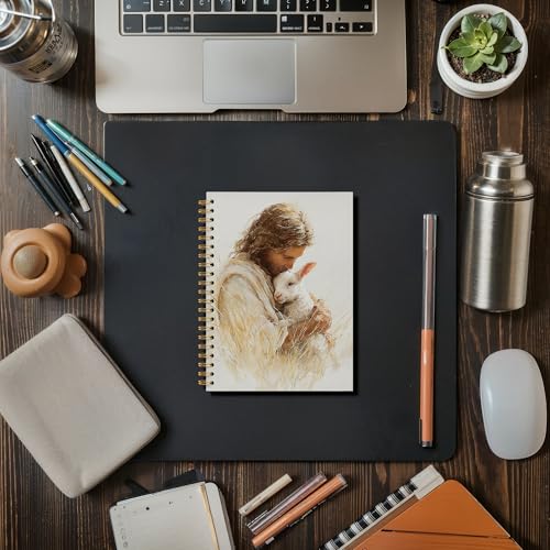 Jesus and Lamb Christian Spiral Notebook, He Left The 99 to Find Me Bile Prayer Journal for Women Men, Jesus Leaves The 99 Sheep Notebook Journal for School Office Supplies, 5.5 x 8.3 Inch - color: 18Child