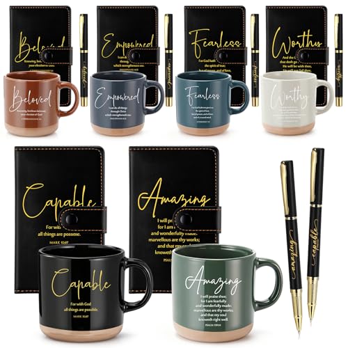 Potchen 18 Pcs Christian Church Gift 13oz Coffee Mug Journal Pen, Black - color: Retro Black, size: Bible