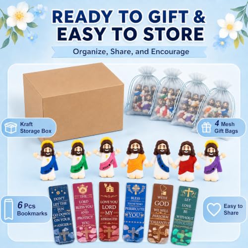 Mini Jesus Figures 100 Pack, Jesus Loves You Bulk Figurines - color: Multicolor – 100 Pcs + 6 Bookmarks