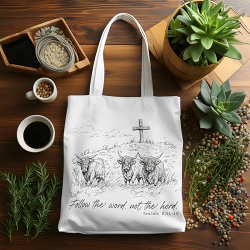 VICBOU Bible Verse Canvas Tote Bag Religious Christian Gifts for Women Men Faith Canvas Tote Reusable Grocery Bag - color: Theherd02