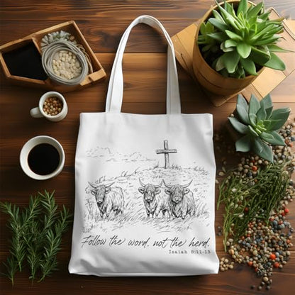 VICBOU Bible Verse Canvas Tote Bag Religious Christian Gifts for Women Men Faith Canvas Tote Reusable Grocery Bag - color: Theherd02