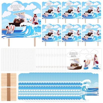 GlikCeil 24 Sets Jesus Walks on Water Craft Kit DIY Christian Bible Crafts Religious Jesus Faith Gifts for Kids Classroom Vbs Sunday School Activities Party Decorations