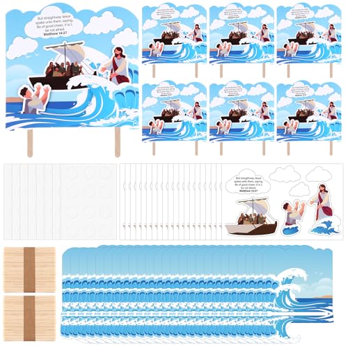 GlikCeil 24 Sets Jesus Walks on Water Craft Kit DIY Christian Bible Crafts Religious Jesus Faith Gifts for Kids Classroom Vbs Sunday School Activities Party Decorations