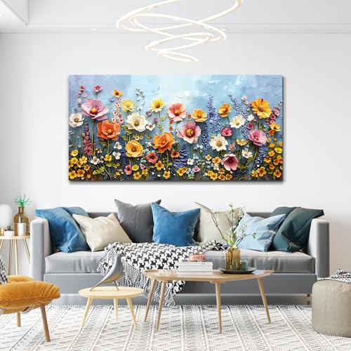 Colorful Wildflower Wall Art for Living Room, Botanical Canvas Prints 24x48 - color: Colorful Flowers, size: 48"L x 24"W