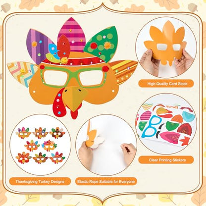 24 Sets Thanksgiving Turkey Masks Craft Kits DIY Turkey Face Mask Craft Kit - color: Turkey Masks