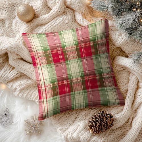 HOMETITUTE Set of 2 Christmas Plaid Throw Pillow Covers 18x18 Inch - color: Christmas Throw Pillow Covers #01
