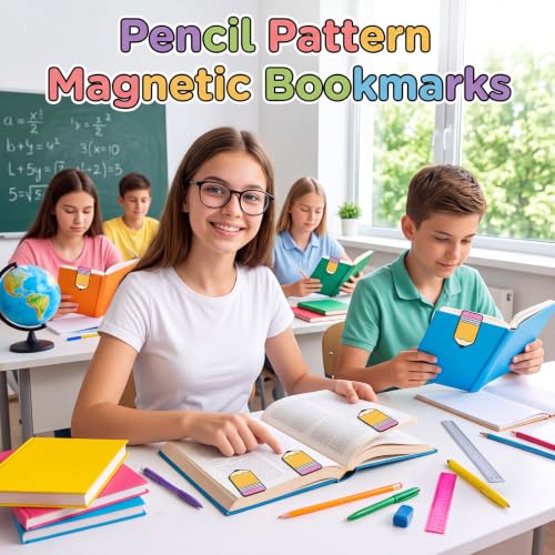 Eaasty 60 Pcs Back to School Magnetic Bookmarks Bulk Pencil Magnet Book Page Marks Clips for Students Teachers First Day of School Classroom Rewards Office Supplies Home Reading Favor - style: Pencil