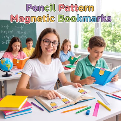 Eaasty 60 Pcs Back to School Magnetic Bookmarks Bulk Pencil Magnet Book Page Marks Clips for Students Teachers First Day of School Classroom Rewards Office Supplies Home Reading Favor - style: Pencil