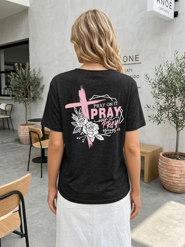 Christian Shirts for Women Faith Bible Verse Shirt Pray Graphic Tops - color: Black-1, size: Medium